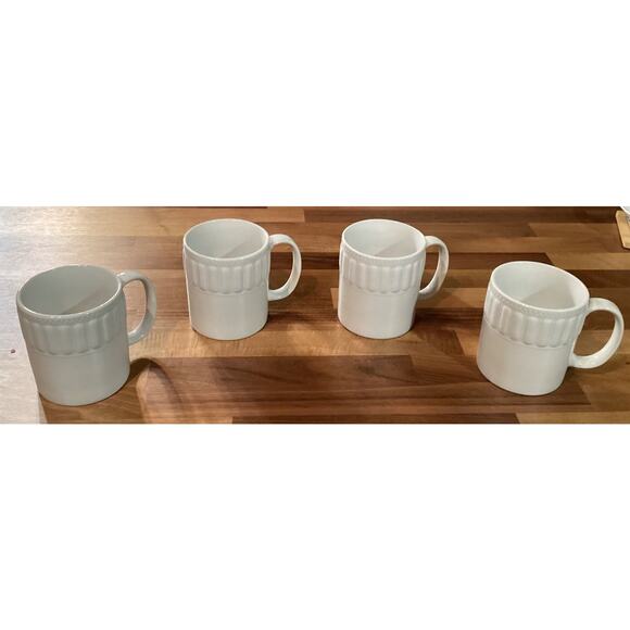 Set Of 4 Pfaltzgraff SPARTA Mug Ceramic White Coffee Cups Embossed Design - Picture 3 of 10